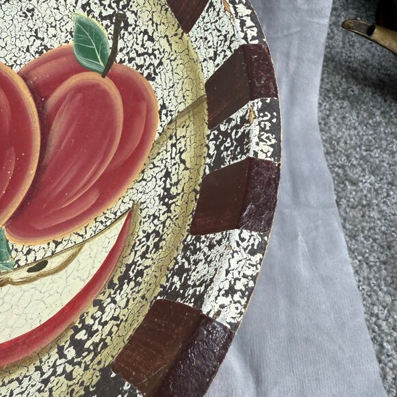 Decorative Wooden Bowl Painted Fruit Apple Pear Design Farmhouse Rustic Decor - Picture 16 of 16